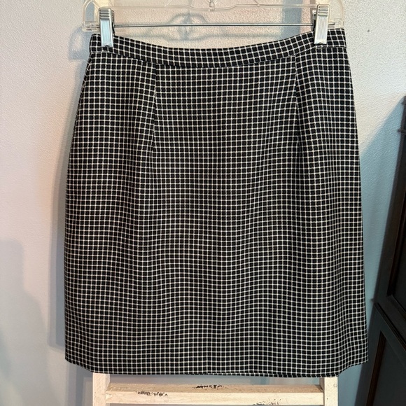 Vintage 90s Ann Taylor LOFT Black and White Checkered Skirt Size 8 Made In USA - Picture 1 of 9